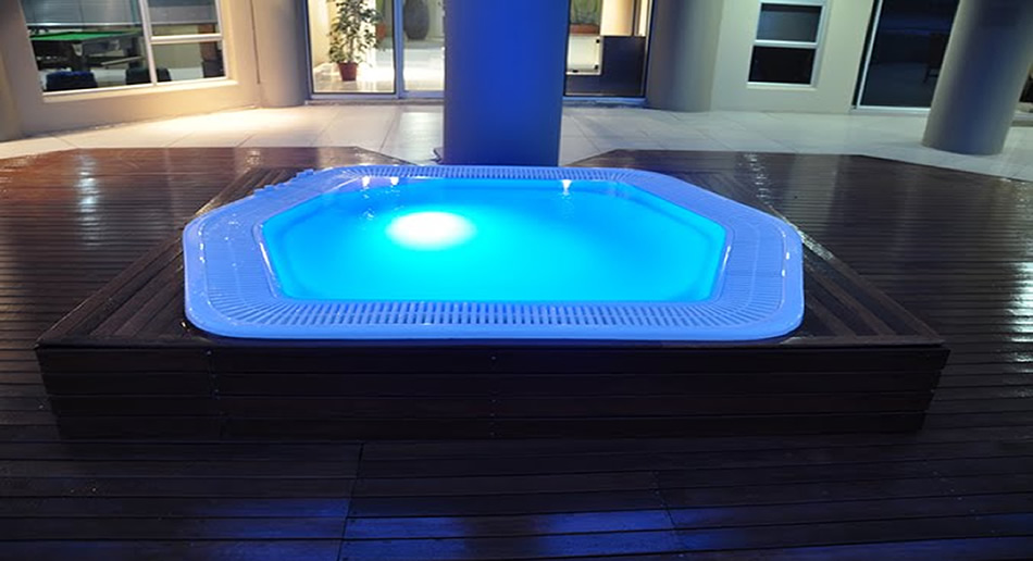 rim flow in wooden deck with blue led light