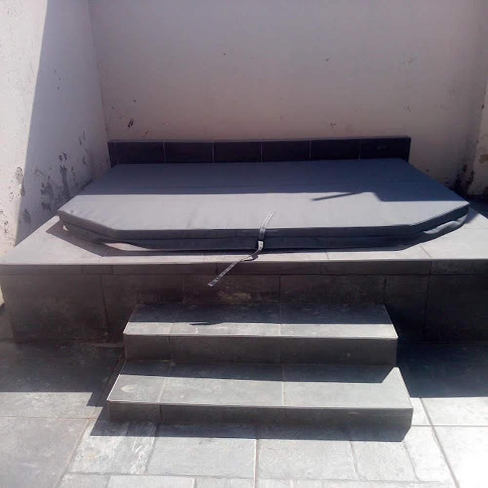 Grey Canvas Jacuzzi Cover Front Side Handle and strap